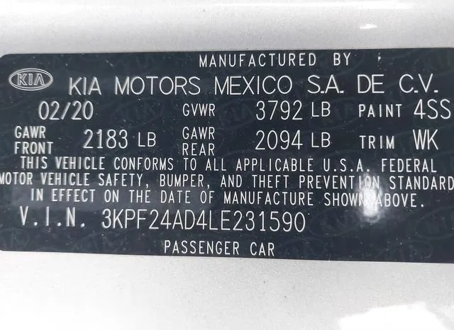 3KPF24AD4LE231590 2020 2020 KIA Forte- Lxs 9