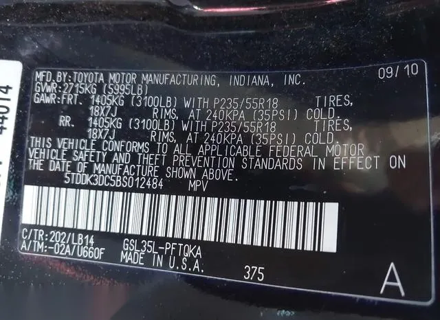 5TDDK3DC5BS012484 2011 2011 Toyota Sienna- Xle 9