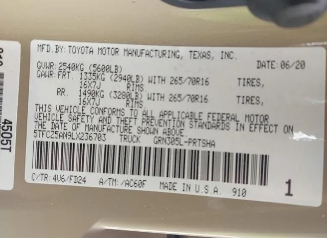 5TFCZ5AN9LX236703 2020 2020 Toyota Tacoma- Trd Off-Road 9