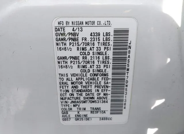 JN8AS5MT7DW531364 2013 2013 Nissan Rogue- S 9