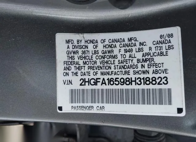 2HGFA16598H318823 2008 2008 Honda Civic- LX 9