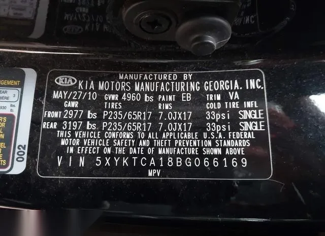 5XYKTCA18BG066169 2011 2011 KIA Sorento- LX 9