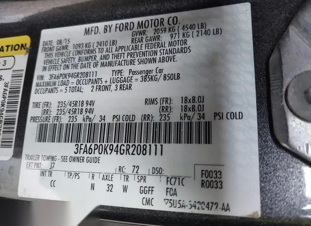 3FA6P0K94GR208111 2016 2016 Ford Fusion- Titanium 9