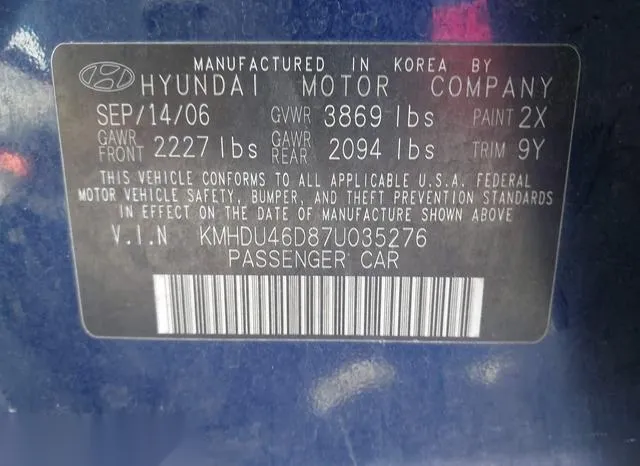 KMHDU46D87U035276 2007 2007 Hyundai Elantra- Gls/Limited/Se 9