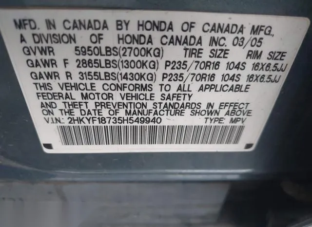 2HKYF18735H549940 2005 2005 Honda Pilot- Ex-L 9