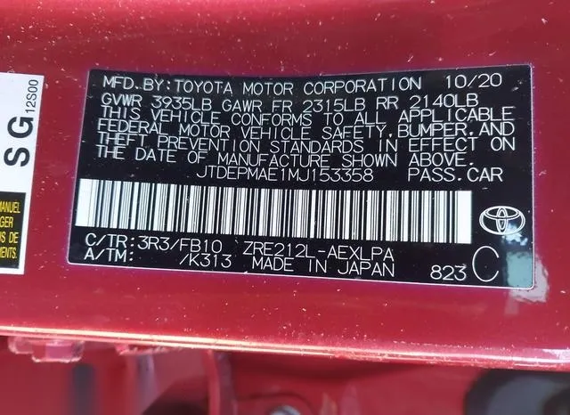 JTDEPMAE1MJ153358 2021 2021 Toyota Corolla- LE 9