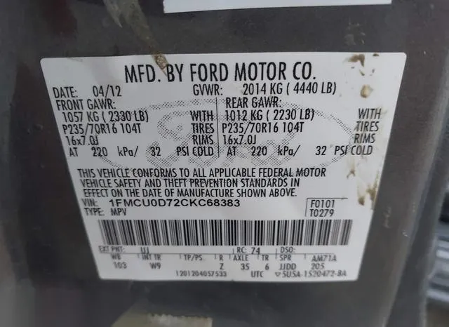 1FMCU0D72CKC68383 2012 2012 Ford Escape- Xlt 9