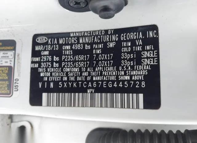 5XYKTCA67EG445728 2014 2014 KIA Sorento- LX 9