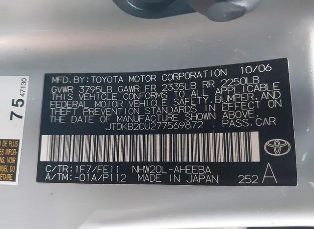 JTDKB20U277569872 2007 2007 Toyota Prius 9