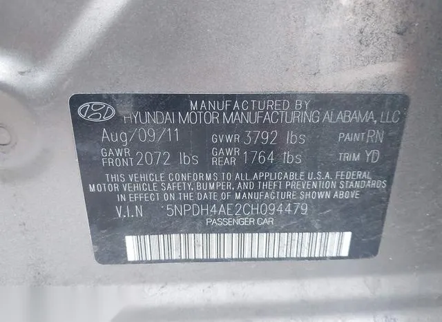 5NPDH4AE2CH094479 2012 2012 Hyundai Elantra- Gls 9