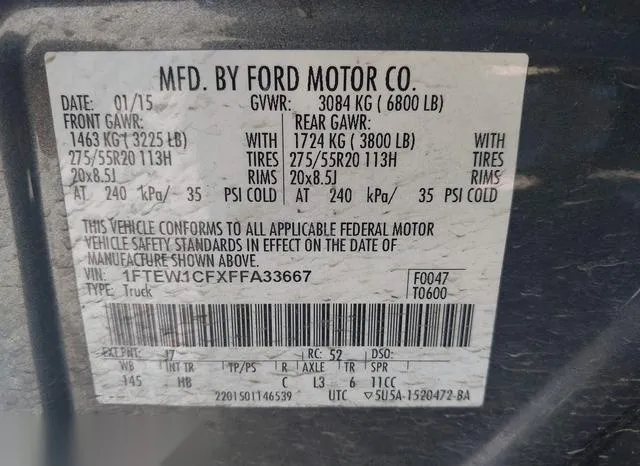 1FTEW1CFXFFA33667 2015 2015 Ford F-150- Lariat 9