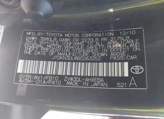 JTDKN3DU8B0263252 2011 2011 Toyota Prius- Three 9