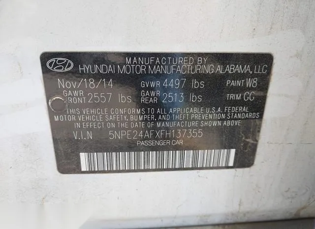 5NPE24AFXFH137355 2015 2015 Hyundai Sonata- SE 9