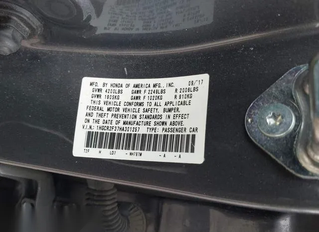 1HGCR2F37HA301257 2017 2017 Honda Accord- LX 9