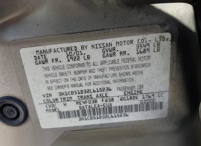 3N1CB51D32L615236 2002 2002 Nissan Sentra- Gxe 9