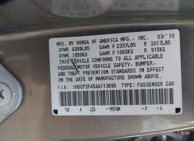 1HGCP2F45AA113695 2010 2010 Honda Accord- 2-4 Lx-P 9