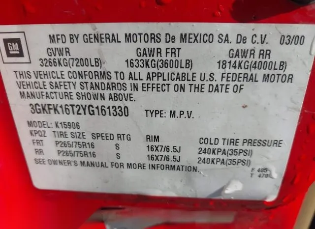 3GKFK16T2YG161330 2000 2000 GMC Yukon Xl 1500- Slt 9