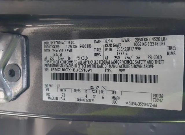 1FMCU0GX1EUE51891 2014 2014 Ford Escape- SE 9