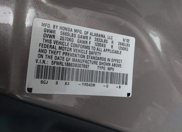 5FNRL18663B007697 2003 2003 Honda Odyssey- EX 9