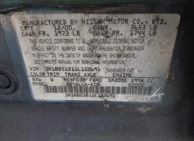 3N1BB51D11L113691 2001 2001 Nissan Sentra- SE 9