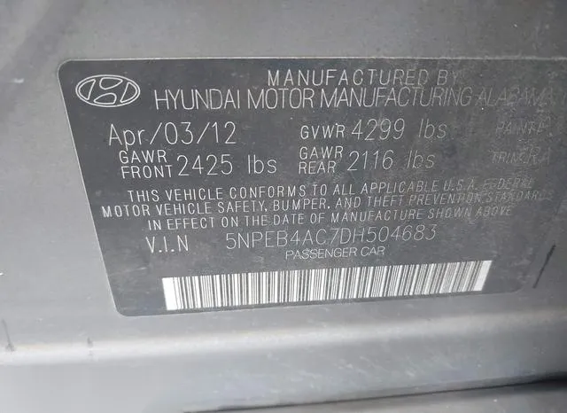 5NPEB4AC7DH504683 2013 2013 Hyundai Sonata- Gls 9