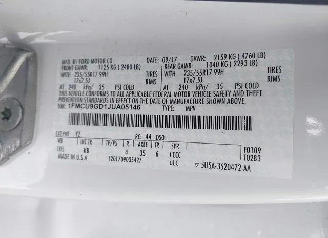 1FMCU9GD1JUA05146 2018 2018 Ford Escape- SE 9