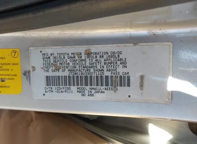 JT2BK18U330071125 2003 2003 Toyota Prius 9