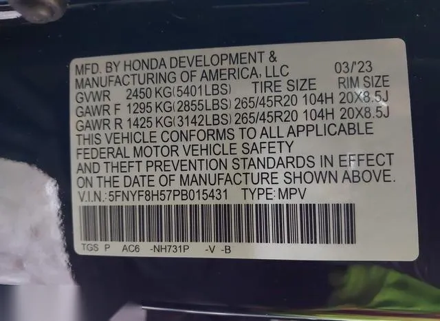 5FNYF8H57PB015431 2023 2023 Honda Passport- Awd Ex-L 9