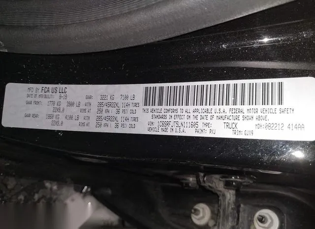 1C6SRFJT5LN111605 2020 2020 RAM 1500- Laramie  4X4 5-7 Box 9