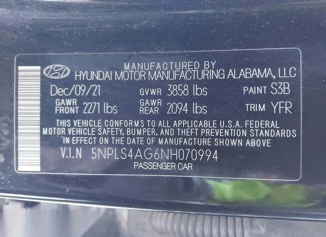 5NPLS4AG6NH070994 2022 2022 Hyundai Elantra- Sel 9