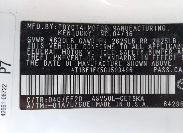 4T1BF1FK5GU599496 2016 2016 Toyota Camry- SE 9