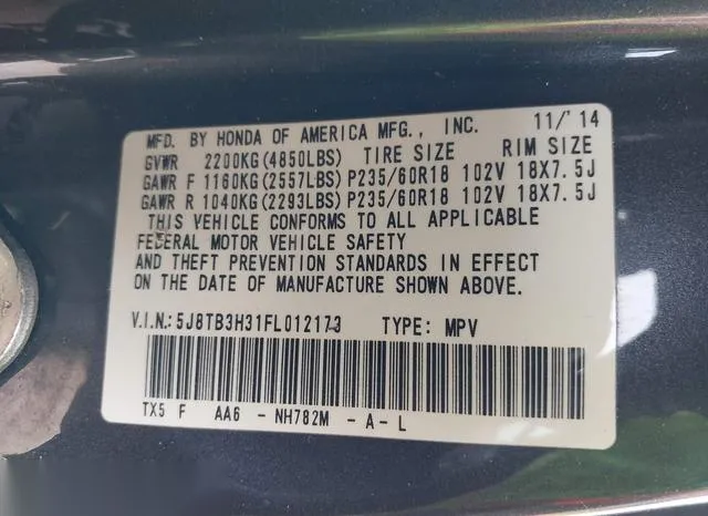 5J8TB3H31FL012173 2015 2015 Acura RDX 9