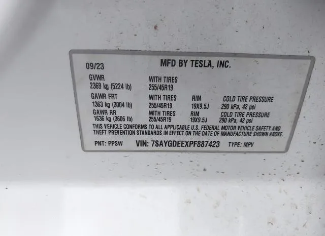 7SAYGDEEXPF887423 2023 2023 Tesla Model Y- Awd/Long Range D 9