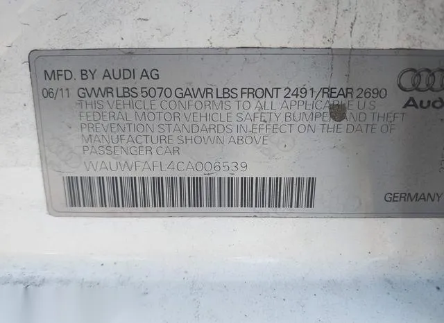 WAUWFAFL4CA006539 2012 2012 Audi A4- 2-0T Premium 9