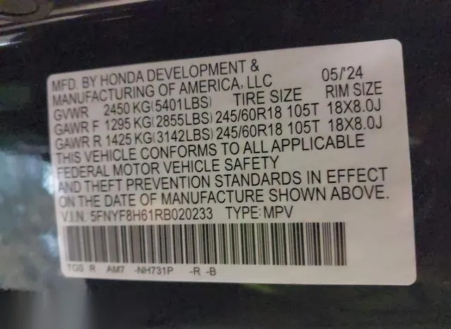 5FNYF8H61RB020233 2024 2024 Honda Passport- Trailsport 9