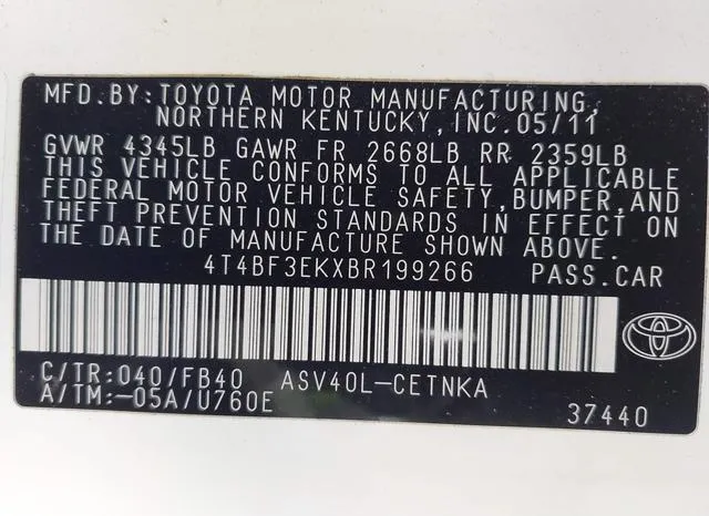 4T4BF3EKXBR199266 2011 2011 Toyota Camry- LE 9