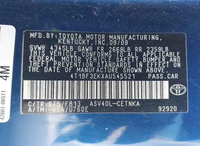 4T1BF3EKXAU545521 2010 2010 Toyota Camry- LE 9