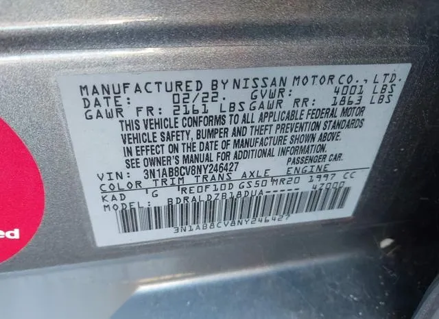 3N1AB8CV8NY246427 2022 2022 Nissan Sentra- Sv Xtronic Cvt 9