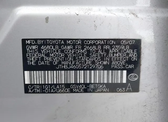 JTHBJ46G572129706 2007 2007 Lexus ES- 350 350 9