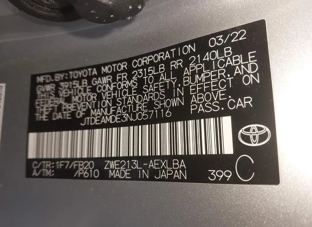 JTDEAMDE3NJ057116 2022 2022 Toyota Corolla- Hybrid Le 9