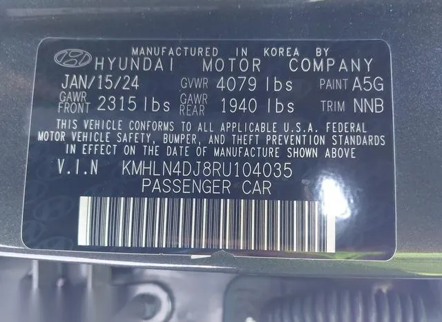 KMHLN4DJ8RU104035 2024 2024 Hyundai Elantra- Hybrid Limited 9