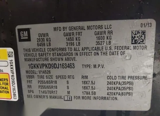 1GKKVPKD9DJ163463 2013 2013 GMC Acadia- Sle-2 9