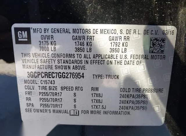 3GCPCREC7GG276954 2016 2016 Chevrolet Silverado 1500 9