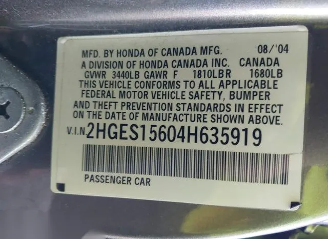 2HGES15604H635919 2004 2004 Honda Civic- LX 9