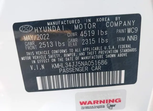 KMHL34JJ5NA051686 2022 2022 Hyundai Sonata- Hybrid Sel 8