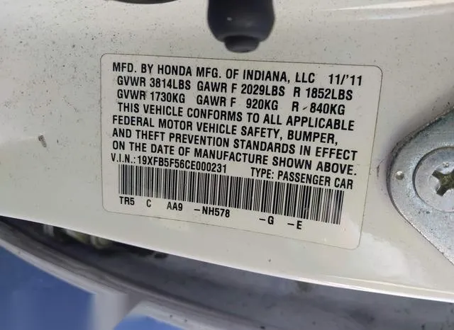 19XFB5F56CE000231 2012 2012 Honda Civic- Sedan Cng/Natural Gas 9