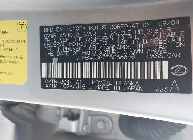 JTHBA30G255068698 2005 2005 Lexus ES- 330 9