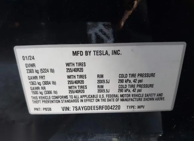 7SAYGDEE5RF004220 2024 2024 Tesla Model Y- Long Range Dual 9