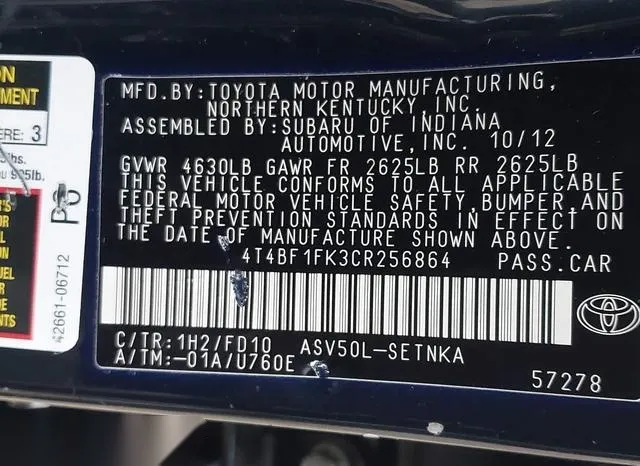 4T4BF1FK3CR256864 2012 2012 Toyota Camry- LE 9