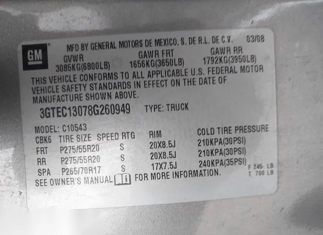 3GTEC13078G260949 2008 2008 GMC Sierra- 1500 Sle2 9